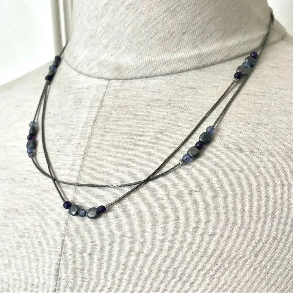 Grey double strand dainty beaded necklace